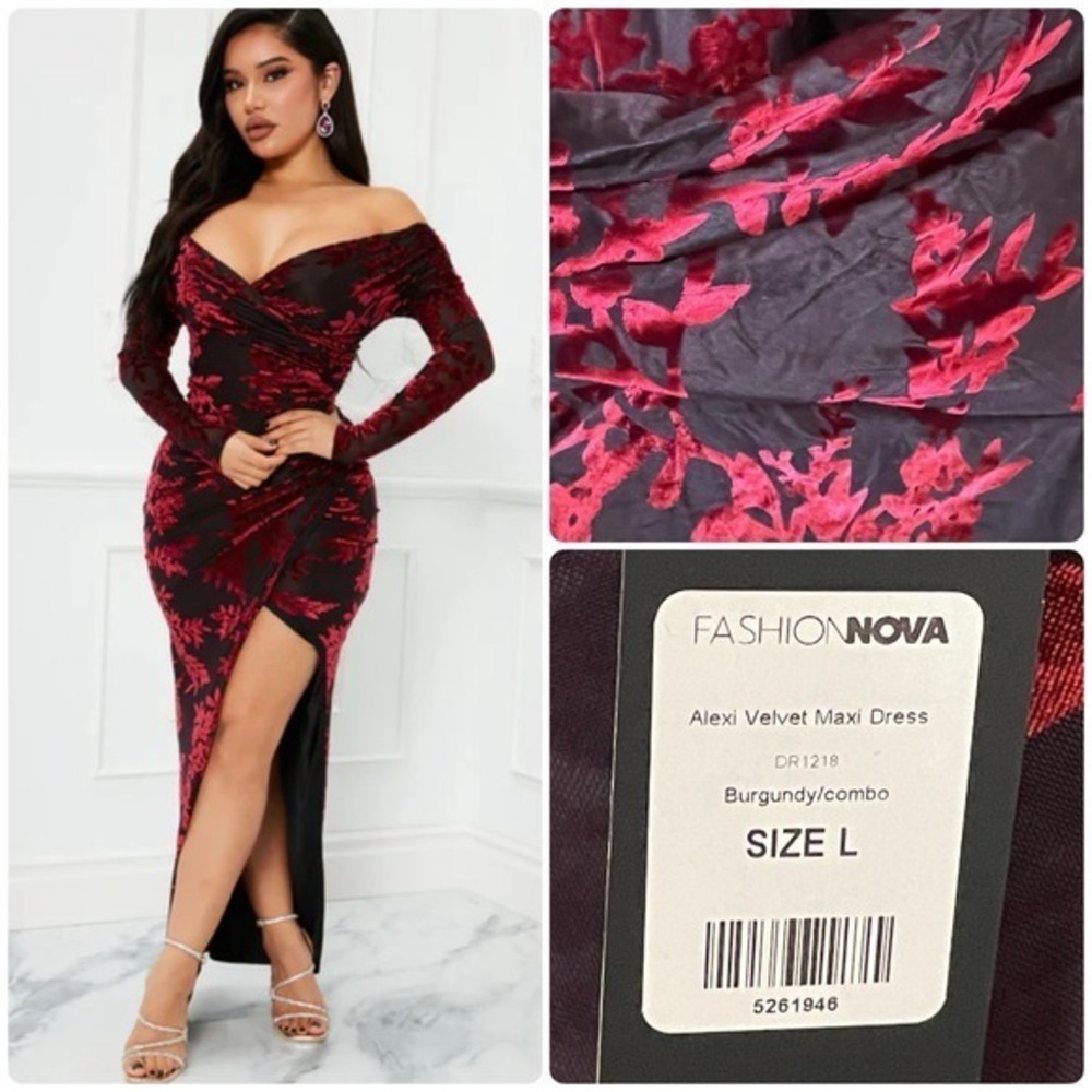 Velvet Maxi Formal Semi formal Cocktail Dress Red Bodycon Burnout  Sexy Alexi‎